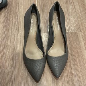 BCBG grey heels 2inch leather snake print